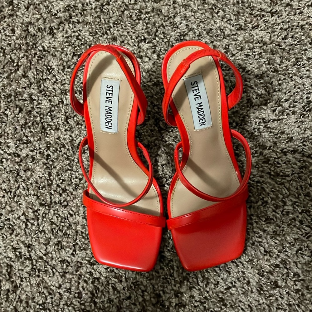 Steve Madden Red Strappy Square Toe Pumps Size 5.5